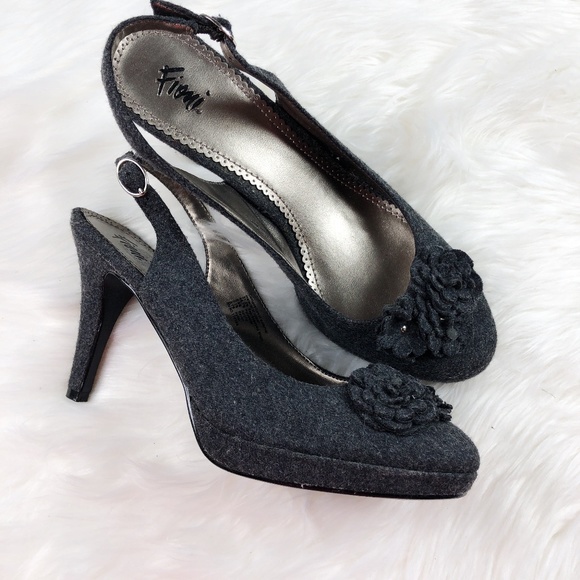 FIONI Clothing Shoes - [FIONI] Gray Felted Slingback Heels